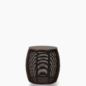 Vincent Sheppard Vivi side table in black rattan with a round wooden top and open-weave design