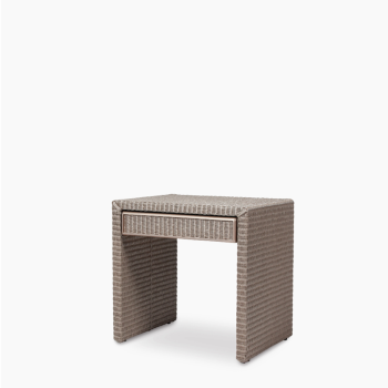 Vincent Sheppard Pong night table in nacré finish with a woven rattan design, featuring a single drawer and a minimalist rectangular shape