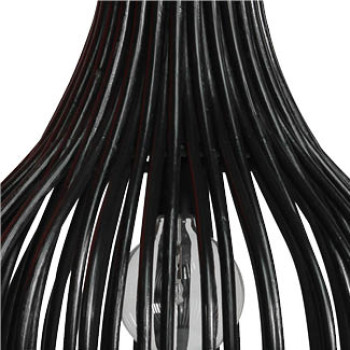  Close-up of the Vincent Sheppard Bulb lamp in black rattan, showcasing the curved rattan strands and central light bulb