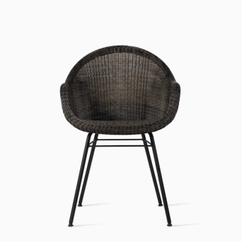 Vincent Sheppard Edgard dining chair in Mocca with a woven rattan design, featuring a black steel A-frame base for a modern and elegant style.