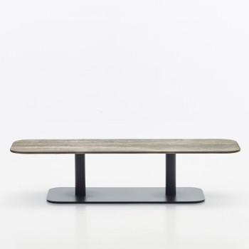 Table basse Vincent Sheppard Kodo avec un plateau en silex et une base gris fossile