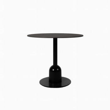 Vincent Sheppard Charlie bistro table with a black HPL (High-Pressure Laminate) round tabletop and a central pedestal base.