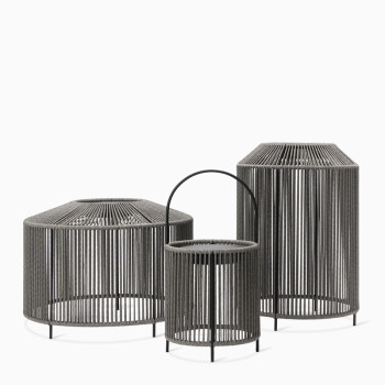 Vincent Sheppard Mora lanterns in fossil grey, shown in three different sizes.