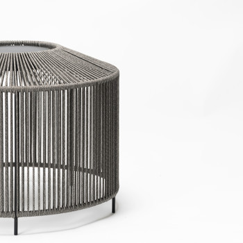 Vincent Sheppard Mora lantern in fossil grey, 42cm tall with a geometric, open weave design.