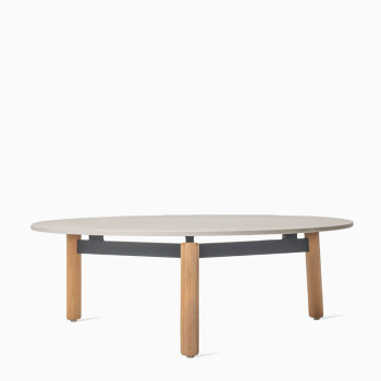 Grande table basse Vincent Sheppard Lento avec plateau Portland et pieds en teck non traité.