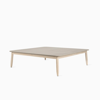 Vincent Sheppard David coffee table, 120x120 cm, with a flint-coloured tabletop and aged teak legs.