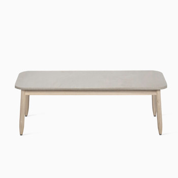 Vincent Sheppard David coffee table, 120x120 cm, with a flint-coloured top and aged teak legs.