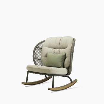 Vincent Sheppard Kodo fauteuil à bascule fossil grey avec coussin almond