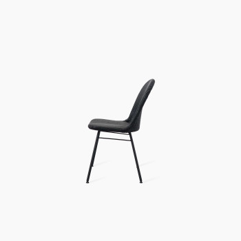 Left side view of the Yann dining chair with a black Lloyd Loom seat and steel A-frame base by Vincent Sheppard, displayed against a white background.