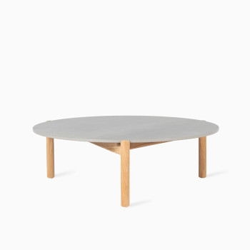 Vincent Sheppard Oda coffee table, large size, with a flint ceramic top and teak legs.