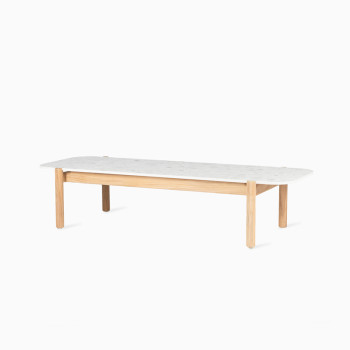 Vincent Sheppard Oda rectangular outdoor coffee table with a shards ceramic top and teak legs.