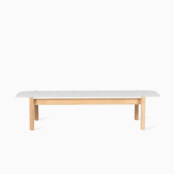 Vincent Sheppard Oda rectangular outdoor coffee table with a shards ceramic top and teak legs.