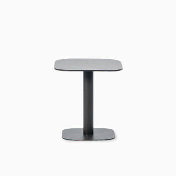 Vincent Sheppard Kodo side table in Fossil Grey with a square top and a central pedestal base.