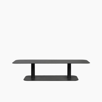 Vincent Sheppard Kodo coffee table in fossil grey, featuring a sleek, rectangular design with rounded edges and a two-tier structure.