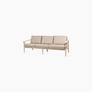 David lounge sofa 3-seater with Savane coconut cushions, viewed at a slight angle, featuring a natural wooden frame and thick beige cushions for comfort.