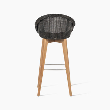 Edgard barstool with a teak base and Mocca-coloured wicker seat by Vincent Sheppard, back view.