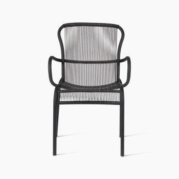 Loop dining chair by Vincent Sheppard, featuring a black metal frame and woven back and seat design