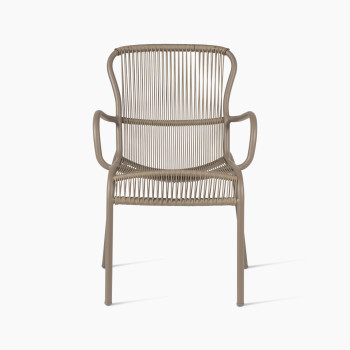 Loop dining chair by Vincent Sheppard, featuring a taupe-coloured metal frame with woven back and seat design.