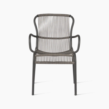 Loop dining chair by Vincent Sheppard, featuring a stone grey metal frame with woven back and seat design.