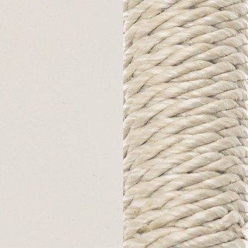 Colour sample of the Akari collection featuring a dune white frame paired with tightly woven flax rope