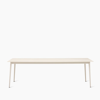 Vincent sheppard Max dining table, rectangular, in dune white with a ceramic Portland top, featuring a sleek and minimalist design with tapered legs.